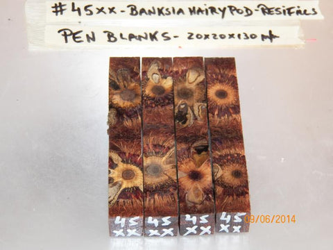 Australian #45 Banksia Hairy pods stabilized PEN blanks Resifills - Packs of 4